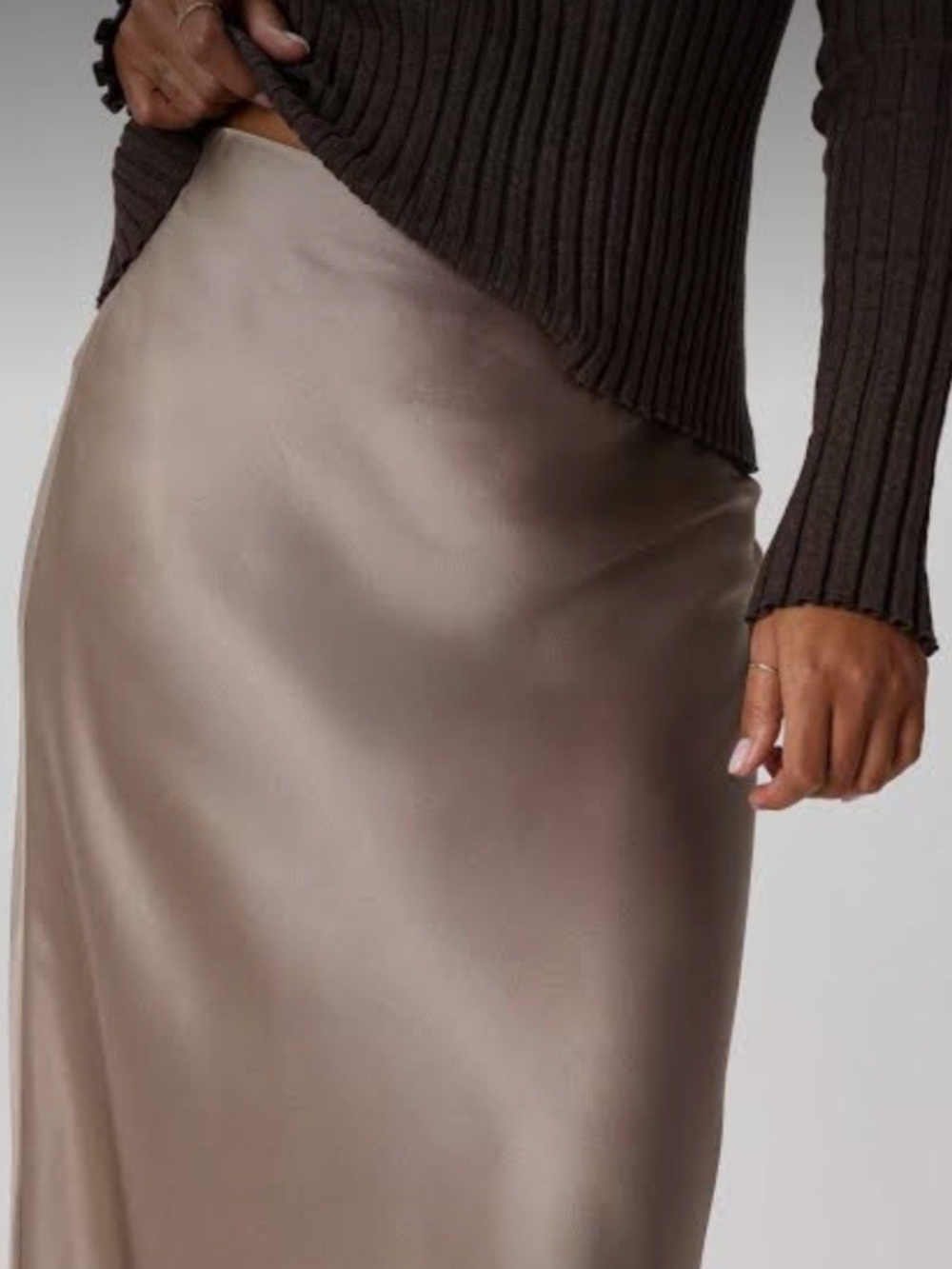 Abercrombie & Fitch Satin Slip Maxi Skirt in Taupe